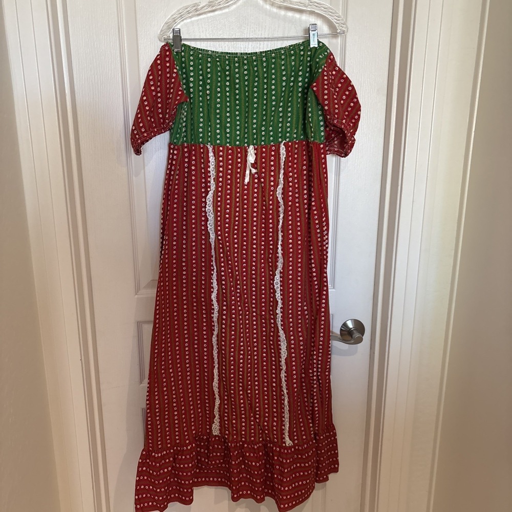 Vintage 70's Prairie Maxi Dress Red & Yellow Cotton Floral Calico Cottagecore‎ L